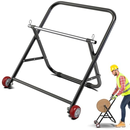 Insaga Mobile Cable Reel Stand – Portable Spool Caddy with Wheels | Full Carbon Steel Frame ,Scratch-Resistant Powder Coat Finish,Folds Flat for Compact Storage, Lightweight