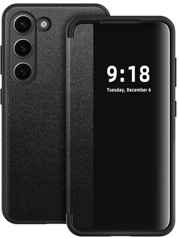 Case for Samsung Galaxy S23 Case S View Window, Translucent Clear View Folio Slim 360 Degree Protective Phone Flip Cases for Samsung S23 Flip Cover Cases for Galaxy S23 5G (Black)