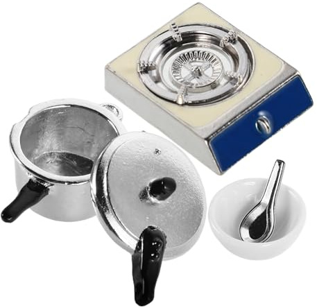 Toyvian Accessori da Cucina in Miniatura per Case delle Bambole Fornello Gas in Lega Pentola Pressione Ciotola e Cucchiaio Elettrodomestici da Cucina in Miniatura Utensili da Fai da Te