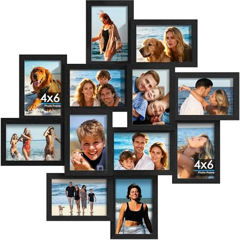 DUENPY 4x6 Collage Picture Frames, 12-Pack Solid Wood Photo Frame, Picture Frames Collage Wall Decor, Set with Glass Front, Assembly Required, Black