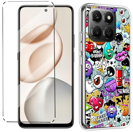 HuiYouMY 2-in-1 Case Compatible with Honor 400 Smart Phone cover with 1 Pack Tempered Glass Screen Protector for Honor 400 Smart, Slim Fit Soft TPU Shockproof Anti-Scratch Phone Case - XS40