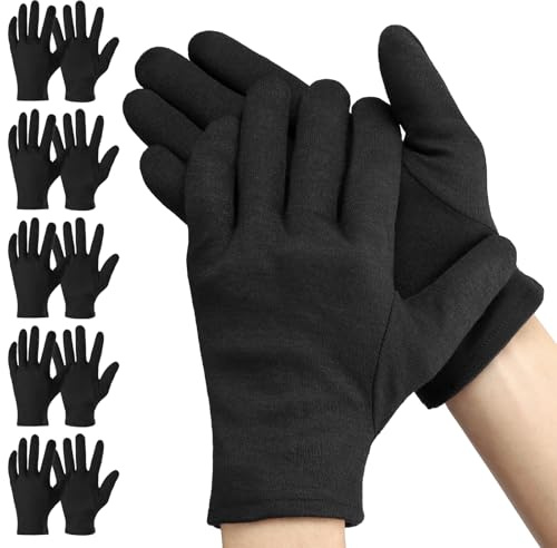 Einfa Guantes Negros Algodon - Cotton Gloves M Media 5 Pares (10 Piezas) - 23cm Cotton Work Gloves Negro para Hombre - Guantes de Trabajo Mujer para Jardinería Artesanía