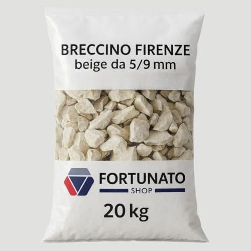 FORTUNATO Granulato di Marmo Toscano Beige, 5/9 mm, Ghiaia Decorativa per Giardini e Interni, Breccino Ornamentale, Sacco da 20 kg