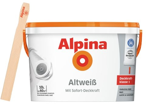 Alpina Wandfarbe Altweiß 10 Liter matt – kompakte Lösung für stilvolle Raumgestaltung – inkl. gratis Rührholz