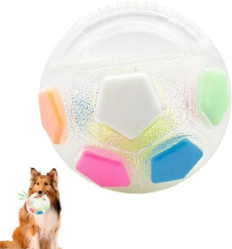 GUSHE Robuster Spielzeug Ball zum Stressabbau für Hunde, Anti-Stress-Ball Hunde, Hundeball mit Griff, Interaktives Hundespielzeug mit Quietscher, Hundefußball Spielzeug für Indoor und Outdoor (Weiß)