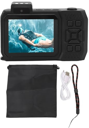 lyrlody Fotocamera Subacquea, Torcia SOS Fotocamera Subacquea Batteria 2500mAh 2500mAh 4K 65MP Doppio Schermo per Immersioni (BLACK)