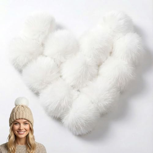 Xinjoduz 12 Stück Pompons 7 cm Pompon Weiß Mini Fellbommel Pompons zum Basteln für Dekorationen DIY-Projekte Tasche Kleidung Schlüsselanhänger