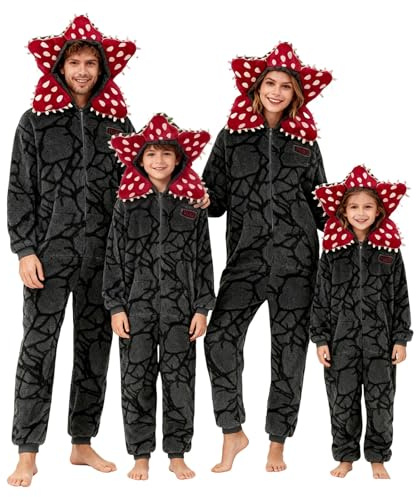 HANXIULIN Unisex 3D Demogorgon Onesie Kostüm Weihnachts Pyjama Familie Set Winter Pajamas Flauschig Kuschelanzug Thermo Fleece Einteiler Weihnachten Schlafanzug