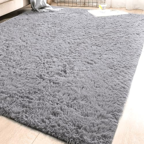 Fluffig Matta Med 220 x 270 cm Halkfri Mjuk Modern Tjock Plyschmatta Tvättbar för Vardagsrum, Heminredning, Ljusgrå