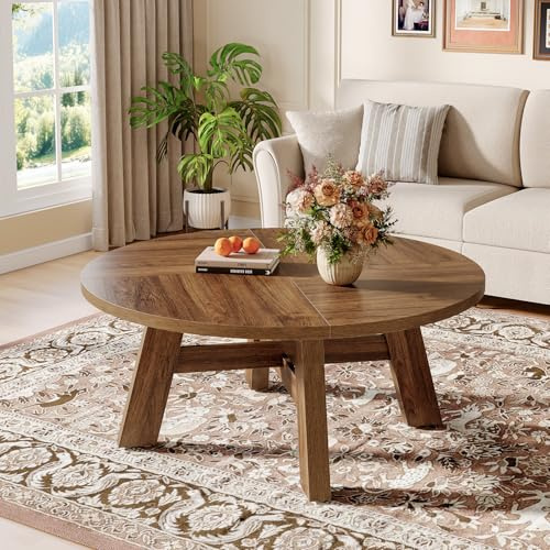 Tribesigns - Mesa auxiliar redonda, 100 cm de diámetro, mesa de salón con cruce reforzada, mesa baja de madera para salón, espacios pequeños, apartamentos, oficinas, nogal