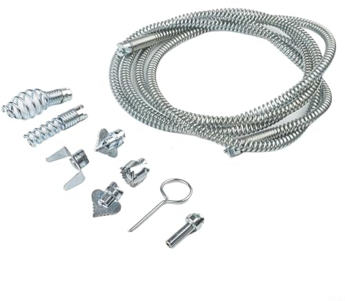 Vacumist Pipe Cleaning Spiral for Electric Pipe Cleaning Machine,3 m Length 12 mm Diameter with 6 Interchangeable Cutting Heads (Without Handle)(A)