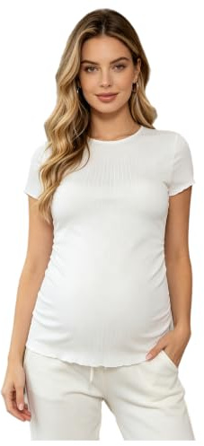 Freebily Graviditet Gravide Makeup Sommarskjorta Gravide Blus Sommarkläder Mamma T-shirtar Grundläggande Tröjor Rund Hals Och Rader Koppla av, Vit, L
