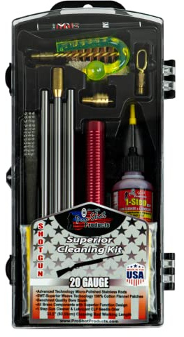 Pro-Shot 20 Gauge Shotgun Cleaning Kit – Stainless Micro-Polished Rods, Wool Mop, 20ga Bore Brush, Brass Jag, Flannel Patches, CLP & Pro-Gold Grease for Hunting & Range Use – Made in USA
