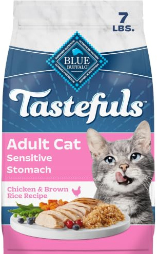Blue Buffalo Tastefuls Adult Dry Cat Food Sensitive Stomach Formula, Made in the USA with Natural Ingredients, Chicken Recipe, 7-lb. Bag