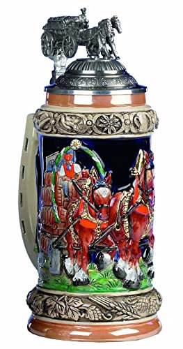 King German Beer Stein Beerwaggonlid Relief Stein 0.75 Liter tankard, Beer Mug