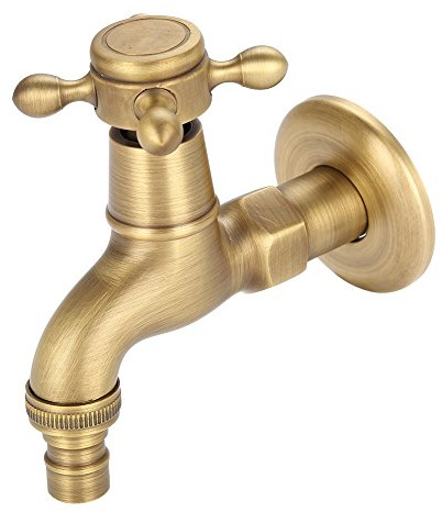 Zerodis Wasserhahn zur Wandmontage, mit G1/2-Gewinde, massives Messing, in Vintage-Optik, für Küche, Spüle und Waschmaschine kurz