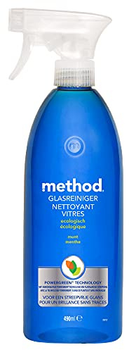 Method Spray Nettoyant Vitres Fenêtres/Miroirs Parquets, Menthe d'Origine Naturelle Éco-Responsable Parfait pour Entretenir/Préserver La Brillance, Bleu, 490 ml, 1 Unité