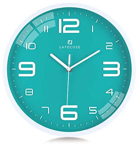 Lafocuse 3D Große Ziffern Türkis Grün Wanduhr Lautlos, Modern Wanduhr Leicht zu Lesen, Ohne Tickgeräusche Kinder Deko für Wohnzimmer Schlafzimmer Küche 30 cm
