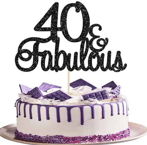 Gyufise 3Pcs 40 & Fabulous Cake Toppers Black 40 and Fabulous Cake Toppers for Happy 40th Birthday Cheers to 40 Party Decorations 40 Anniversary Birthday Cake Decorations Supplies