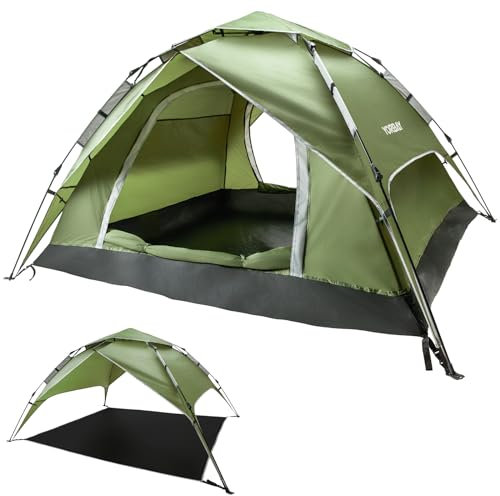 Yorbay 2 in 1 Pop Up Camping Zelte für 2-3 Personen, doppelwandig Wasserdicht UV-Schutz Kuppelzelte Wurfzelte für Familie, Trekking, Outdoor, Festival, Grün