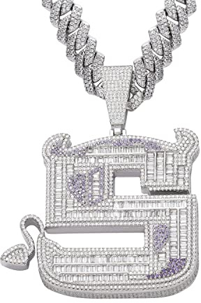 ICEDIAMOND Icey Bling Jumbo Creative Demon S Pendant with Iced Out Edge Miami Cuban Link Chain Necklace, Full CZ Lab Diamond Hip Hop Jewelry for Men (20''Cuban)