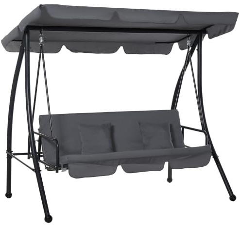 Outsunny Gartenschaukel Convertible 3-Sitzer Hoher Komfort Neigung Verstellbares Dach Matratze im Lieferumfang enthalten 2L x 1,25l x 1,7H m Metall Polyester Schwarz Anthrazit