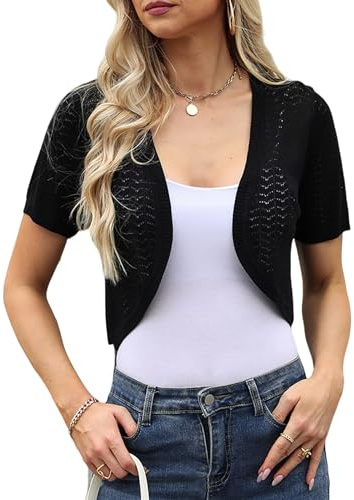 Totatuit Women Bolero Shrugs Summer Short Sleeve Crochet Knitted Cropped Cardigan Ladies Casual Cropped Shrug for Dresses Wedding Evening