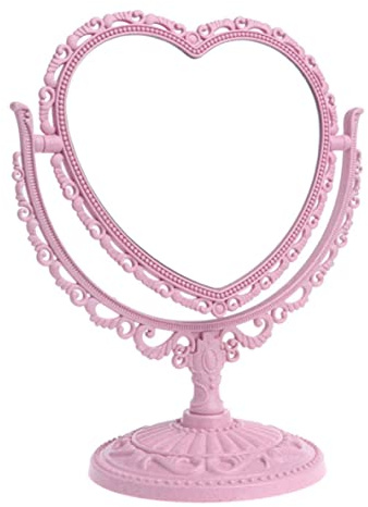 Liummrcy Espejo de Maquillaje, Espejo cosmético, Espejo de tocador, Espejo de Mesa, corazón de Escritorio de Doble Cara con Forma de corazón Espejo cosmético Rosa Rosa