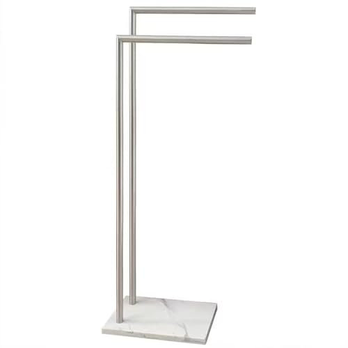 EADOT Handtuchhalter, Doppel-L-Form, Badetuchhalter, mit Marmor-Design, für Badezimmerboden neben Badewanne oder Dusche, 2-stöckig, Handtuch-Trockenständer, Edelstahl, gebürstetes Nickel