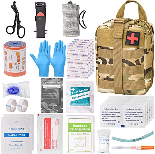 Erste Hilfe Set Outdoor, First Aid Kit Military, 48 Stück Medizinisch Überlebens Kompakt Kit Kasten,Camping Outdoor Survival Militär Ausrüstung,Beste Wahl für Zuhause, Auto, Schule, Camping im Freien