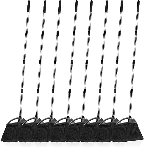 Merkaunis 8 Pcs Heavy Duty Commercial Broom Bulk 52 Inch Indoor Outdoor Broom with Long Handle Heavy Duty Angle Broom with Four-Section Telescopic Rod for Garden Garage House Kitchen Office Floor