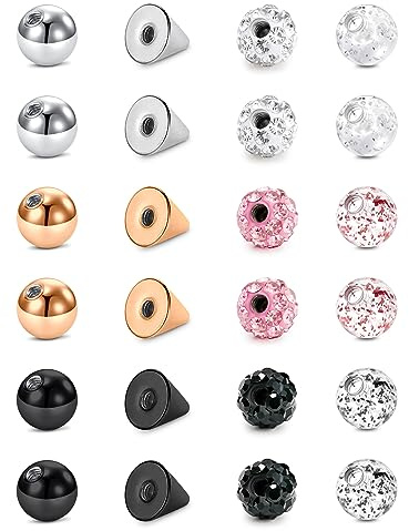 Briana Williams Piercing Kugeln Set 1.2mm 16G Gewinde Ersatzkugel Schraubkugel Edelstahl Acryl Plastik