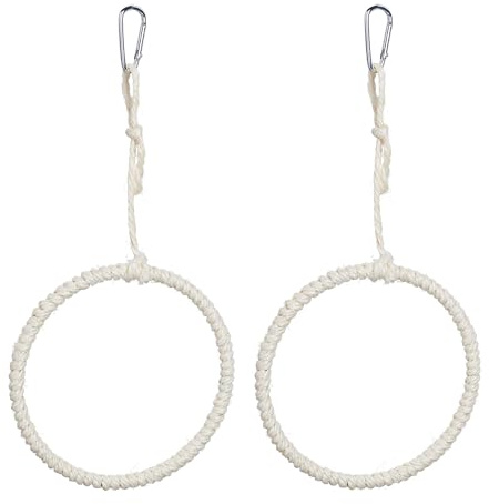 Relaxdays Altalena per Uccelli, Set da 2 Giochi per Pappagalli, Trespolo Rotondo per Gabbie, 15 cm, con Gancio, Naturale, Acciaio Inox