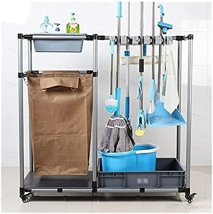 HACSYP Mopphalter, Aufbewahrungsregal for Heimwerkzeuge, bodenstehender Moppständer-Reinigungswagen, Besen- und Mopphalter, for Garage, Schulen, Hotels, Krankenhäuser, Restaurants