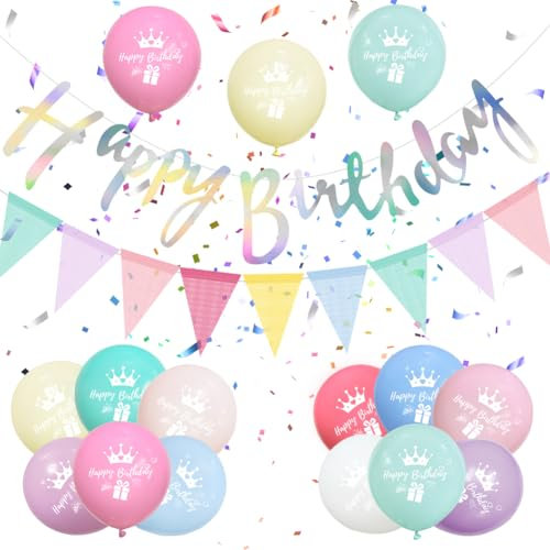 Pastel Rainbow Birthday Decorations Girls Happy Birthday Decorations Baby Girls Happy Birthday Banner Balloons by RichMoho