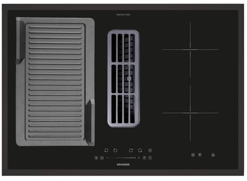 Oranier FlexX-Induktionskochfeld 80 cm KFA490 mit Kochfeldabzug - großes Kochfeld mit Abluft-Umluft & Grillplatte gerillt & schwarzer Kochfeldrahmen