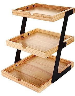 TEmkin Alzata per Torte Portapane e Torte Tre Strati Grande capacità Portaoggetti per Frutta e Snack Decorazione per la casa Espositore per Negozi Portatorte in Legno (Nero 40 cm)