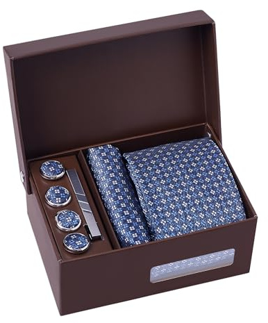BRERA 67 Set Krawatten für Herren mit Taschentücher, Manschettenknöpfe, Krawattenklammer und Knopfdeckel elegant für Office, Hochzeit, Anzug, Hemd | Geschenkbox Hochzeit Herren | Männer Geschenkset