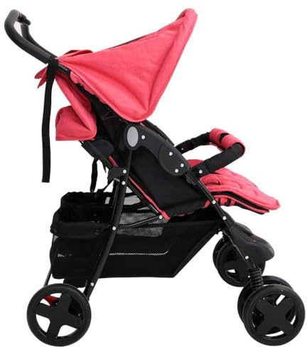 Kavolet Passeggino gemellare, passeggino gemellare, pieghevole, regolabile, per gemelli e fratelli, ultra compatto, pieghevole, rosso, 80 x 96 x 104 cm