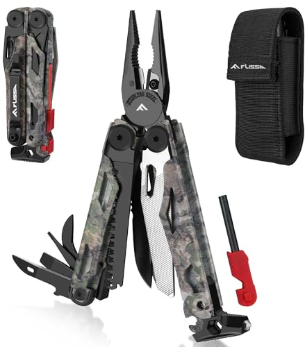 FLISSA Multitool, 18 in 1 Camo Multitool Pliers with Fire Starter, Window Breaker, Whistle, Stainless Steel EDC Gear with Sheath - Perfect for Survival, Simple Repair, Camping