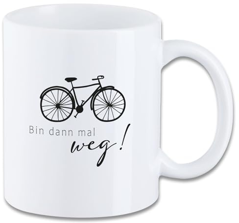 Tasse mit Spruch ″Bin dann mal weg! - Radfahren″ Motiv T25 Keramik Geschenk Geburtstag Spruchtasse Motivtasse Radsport Fahrrad Radfahren 330 ml