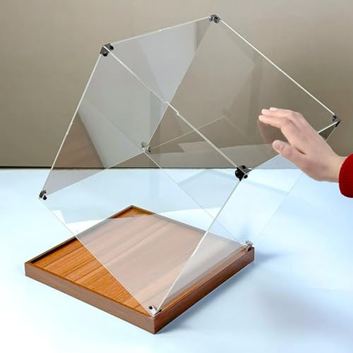 Vetrinetta Espositiva Scatola in Acrilico Trasparente Apribile con Base in Legno, Vetrina per Bambole Giocattoli da Collezione, Scatola del Controsoffitto di Autoassemblaggio, Armadio Portaoggetti(15c