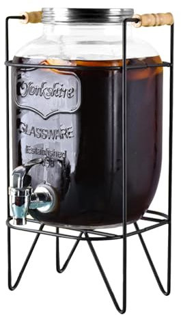 Distributore di bevande in vetro – Brocca per bevande da 4 l, ermetico, dispenser per vino | Dispenser di bevande in vetro vintage con rubinetto, contenitore per frigorifero, brocca per bevande