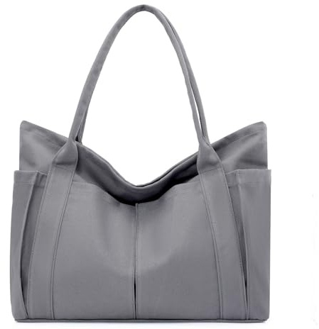TeeYee Damen Groß Handtasche Canvas Tote Bag Shopper Strandtasche | Einfarbige Mehrfachtasche für Bücher,für Reisen,Alltag Tasche,Shopper für Schule,Handtasche für Arbeit,Einkaufstasche
