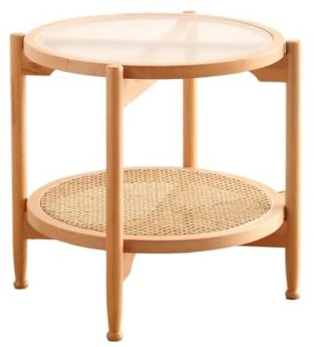 HIARAN Teekanne, japanischer Rattan-Couchtisch, Wohnzimmer, kleine Wohnung, Wabi-Sabi-Stil, Glas, rund, Zuhause, Kleiner Beistelltisch, Teekanne (B) Lucky Star