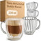 Cosumy Tazas de Café Cappuccino Doble Pared de Cristal – 4 Vasos de 230 ml con Asa – Aislamiento Térmico & Resistencia al Calor – Aptas para Lavavajillas – Diseño Estriado con Efecto Flotante