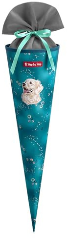 Step by Step Schultüte „Dog Basty“, türkis, passend zum Schulranzen, aus recycelten PET-Flaschen, Verschluss aus Stoff,5 l Füllvolumen, 70 cm Höhe