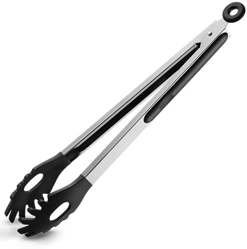 Spaghettizange, 30,5cm Nudelzange Küchenzange Kochzange Grillzange Silikonzange mit Zähnen zum Servieren von Lebensmitteln, für Kochen, Spaghetti-Nudeln, Salat, Grillen (30.5cm-Schwarz)