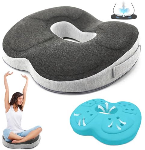 Gobesty Cojín ortopédico de asiento para hemorroides, alivio del dolor para hemorroides y coxis, cojín ergonómico de espuma viscoelástica para aliviar el dolor, para oficina, coche y silla de ruedas