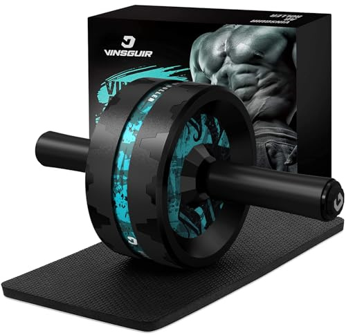 VINSGUIR Ab Roller Wheel, Abs & Core Workout Equipment for Home Gym with Knee Pad Accessories, Abdominal Wheel for Full-body Strength Training (Lake Blue and Blak)